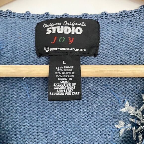 Vintage Blue Wool Beaded Embroidered Classic Grandma Warm Button Front Vest - Picture 3 of 4